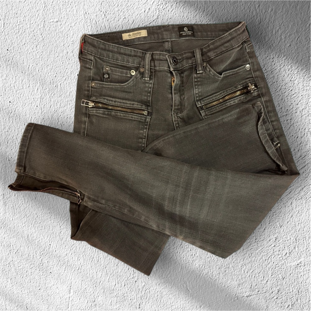Ag Adriano Goldschmied Gray/Black Skinny Jeans with Zip at Ankles